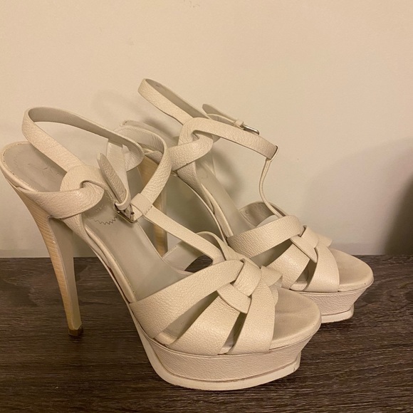 Yves Saint Laurent Ivory T-Strap Platform Sandals